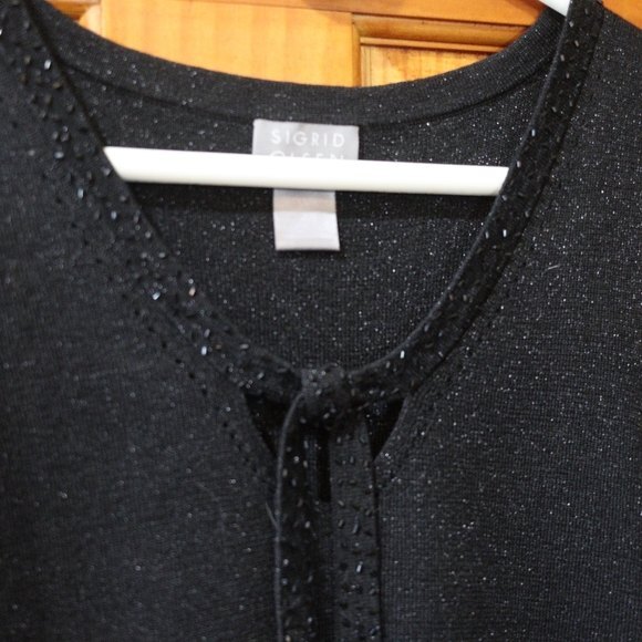 Sigrid Olsen Black Sparkly Beaded Bow Neck Knit Tank Top Medium Vintage - Picture 10 of 12